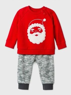 CAT & JACK 2 PC SANTA JOGGER SET - RED/GRAY VARIOUS SIZES (NEW WITH TAGS) A2